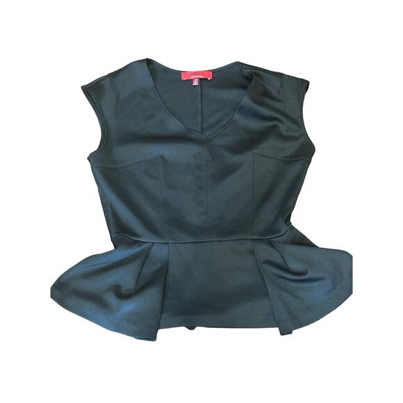 EUC Saks Fifth Avenue RED Label Black Peplum V-Neck Scuba Faux Leather Top Large - Picture 1 of 7